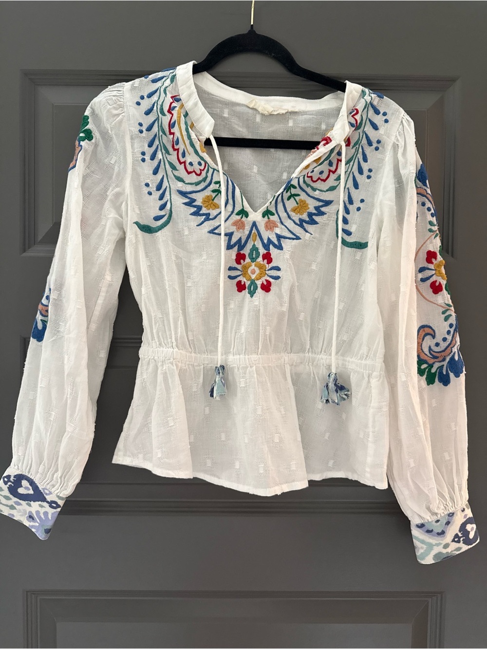 Anthropologie Forever That Girl White Embroidered Boho Peasant Blouse - Picture 5 of 7